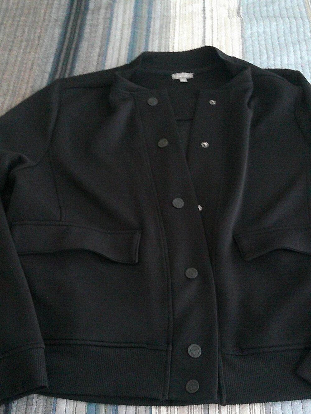 Talbots Black Bomber style knit jacket with snap closure and pockets. Size XLNWT